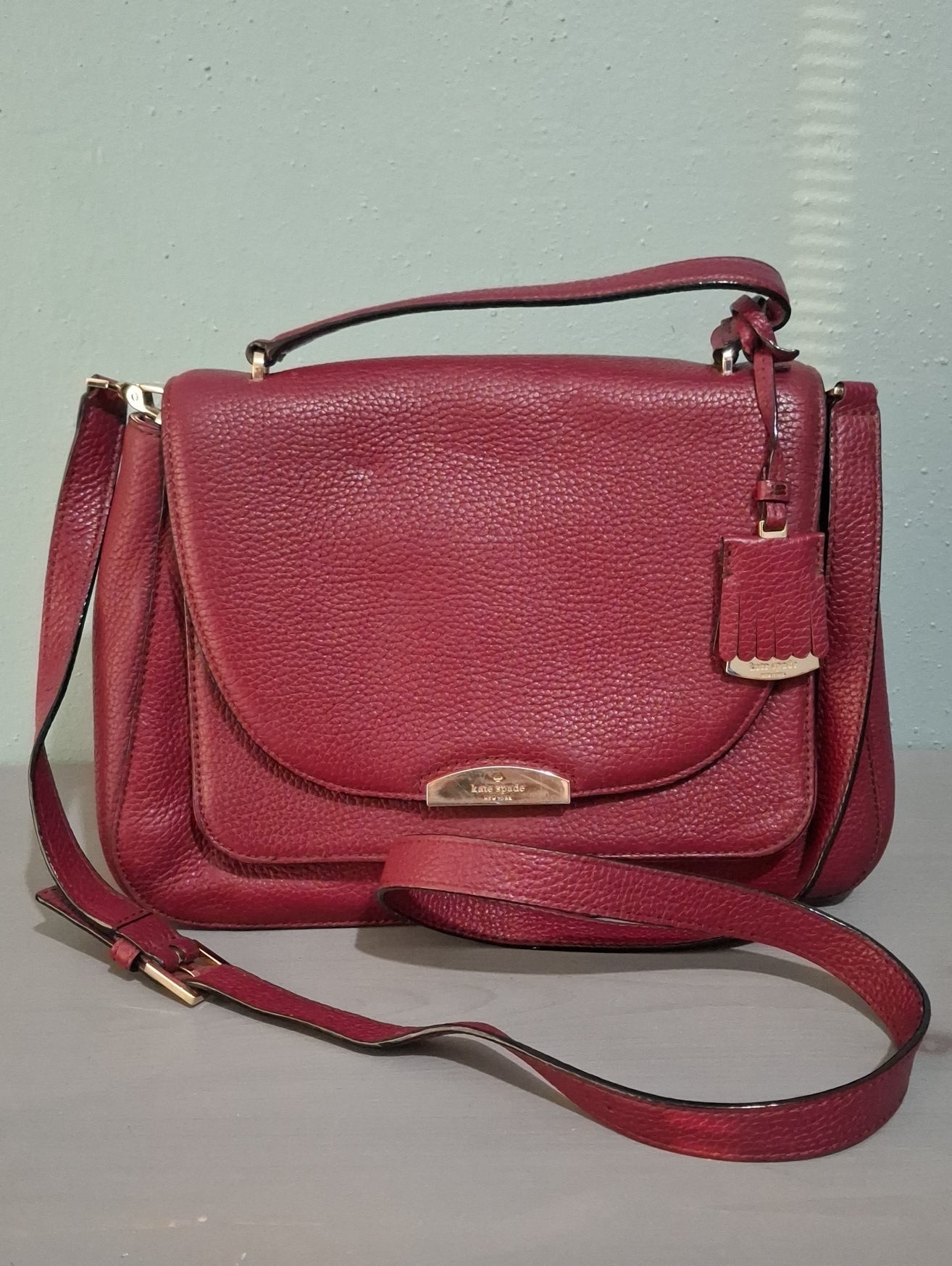 Kate Spade Pebbled Leather Top-Handle Crossbody Bag - Burgundy